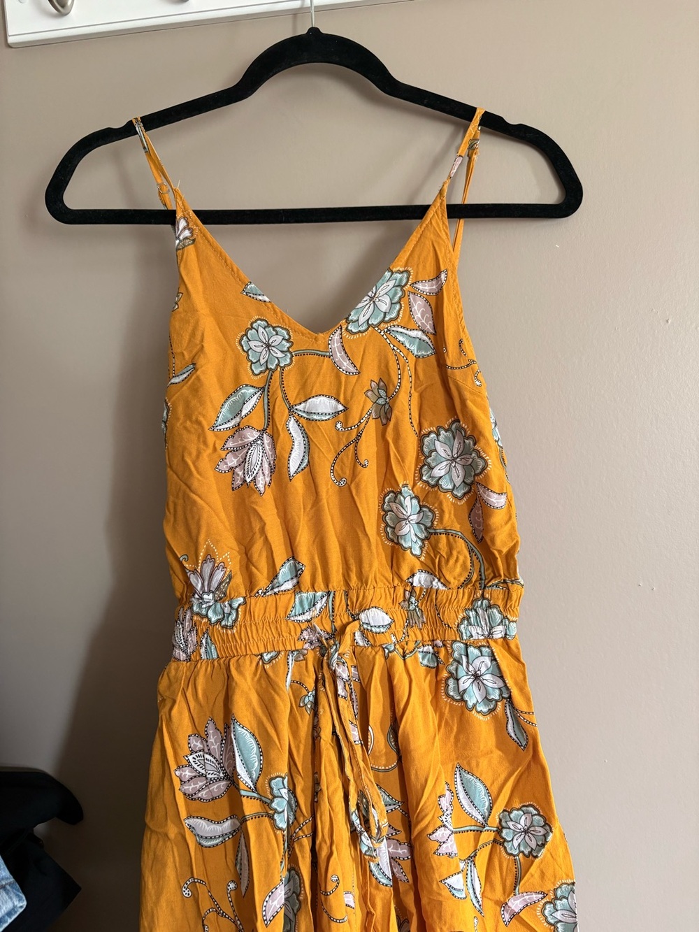 Jaase Wide Leg Bohemian Jumpsuit - Sunflower Yellow with Floral Pattern size S